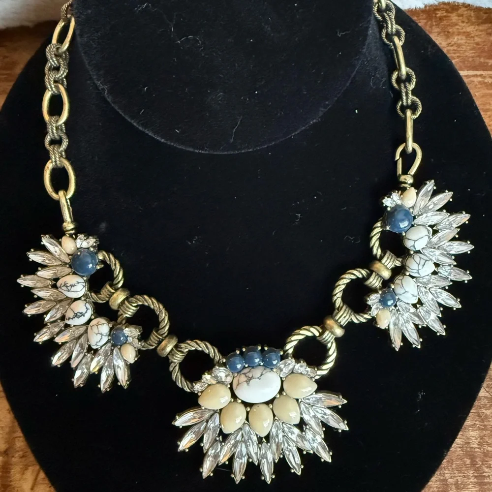 Chloe + Isabel Gold and Blue Statement Necklace with Fan Design - Picture 7 of 10